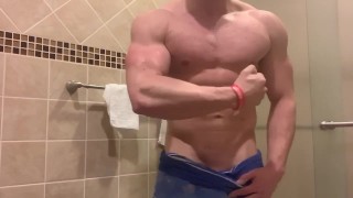 Jacked Alpha Male Flexes in Just Towel