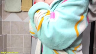 78 years old grandma has fun in the bathtub