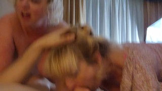 2 Blonde cougars work over a massive cock pt3 (HoneyButter and Tori J)