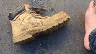 HUGE TRADIE MONSTROUS FEET! - TINY MICRO HUMAN MAN - WATCH OUT FOR THE GIANT CUM LOAD - MANLYFOOT