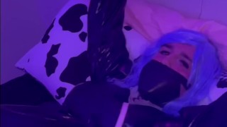 Struggling sissy crossdresser left restrained and gagged (full video on OnlyFans)