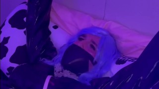 Struggling sissy crossdresser left restrained and gagged (full video on OnlyFans)