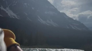 Hot guy jerking off in public with a stunning view