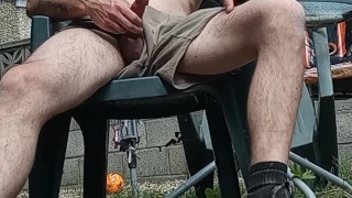Masturbate in garden at work with sexy neighbour keeps looking over the wall at me