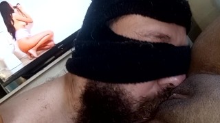 naughty sucking my pussy very tasty while I see cock in pussy through the wall in porn that delights
