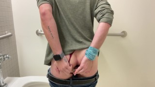 Fingering and Using a Glass Buttplug in my Ass at the Work Bathroom