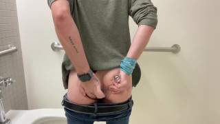 Fingering and Using a Glass Buttplug in my Ass at the Work Bathroom