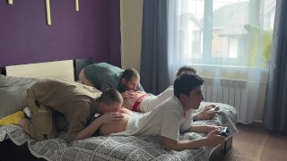 Together with my stepfather, I fuck my console-playing friends