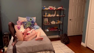 Femboy schoolgirl trap gets home and can’t resist playing with her cock and hole.