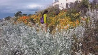 Public up Dress PEE # Watering flowers with my PISS