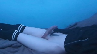 Thigh high femboy twink cums