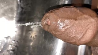 Uncut dick hot Pissing to the sink after Cumshot 