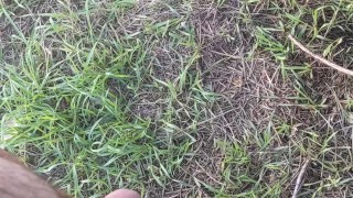 Pissing outside shirtless