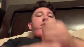 Stroking cock until volcanic eruption