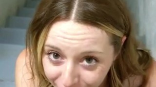 Cute Canadian slut gets fucked in a stairwell after being lied to about a broken elevator!