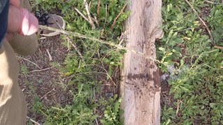 Pissing outside after edging for a while