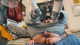 Pup Major | Dildo in ass with grey sweats