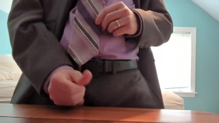 Gray Suit and Tie Office Chair Masturbation