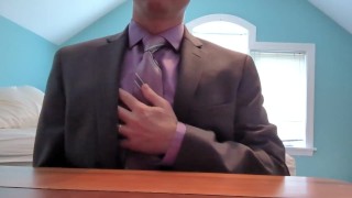 Gray Suit and Tie Office Chair Masturbation
