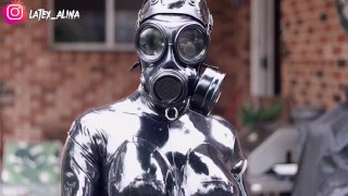 Black Latex Catsuit Gas Mask Enclosure 