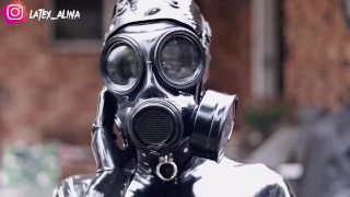Black Latex Catsuit Gas Mask Enclosure 