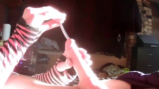 Cute femboy playing with sounding road and having a big cumshot