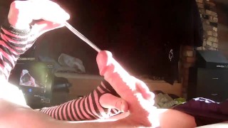 Cute femboy playing with sounding road and having a big cumshot