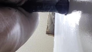 14 Inch dildo stretches me to the max. It made me piss cum
