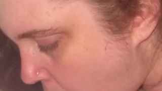 Busty wife sucks cock swallows all of his creamy sweet cum