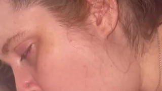 Busty wife sucks cock swallows all of his creamy sweet cum