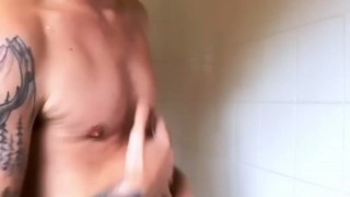 Twink jacking off in shower