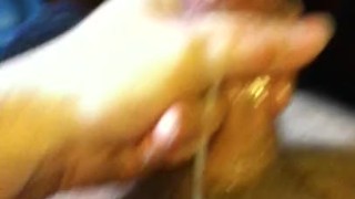 hairy belly shooting cum all over gathering it up with fingers