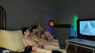 Stepfather fucks with thin guys threesome