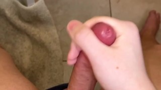 British boy has a hot wank and cum, after having a shower in my bathroom (SHOOTS CUM)