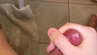 British boy has a hot wank and cum, after having a shower in my bathroom (SHOOTS CUM)