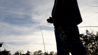 hot guy with perfect cock masturbates in beautiful public sundown scenery