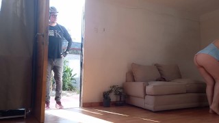 REAL warming up the delivery showing her ass and tits