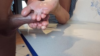 Hottest footjob on the table with the most beautiful feet by Sandy