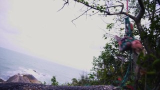 TATTOO piercing dreadhead girl gets tied up by LILY LU on public beach - kinbaku, shibari, bondage