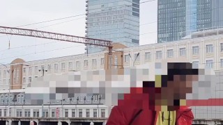 Very hot risky public jerking. My handjob on the railway platform