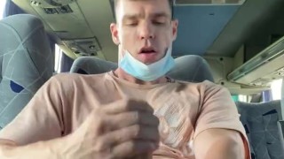 Damian wanks at the Bus