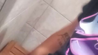 Stroking my bbc in planet fitness bathroom with cumshot 