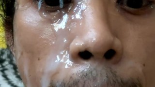 Hayato cum facial, cum eating