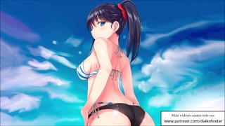 JOI HENTAI CBT en la piscina azotando tus huevos a escondidas.