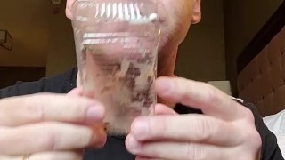Squirting semen on cookies and eating it