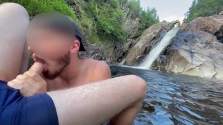 Getting facial while cruising at public swimming hole