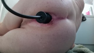 Inflatable butt plug starts my loose ass to prolapse 