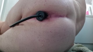 Inflatable butt plug starts my loose ass to prolapse 