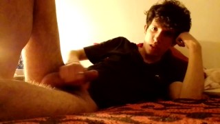  Twink masturbating in the bed and moaning soft 