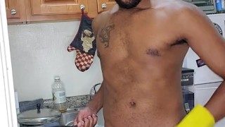 Kennie Jai cleans the house nude part one